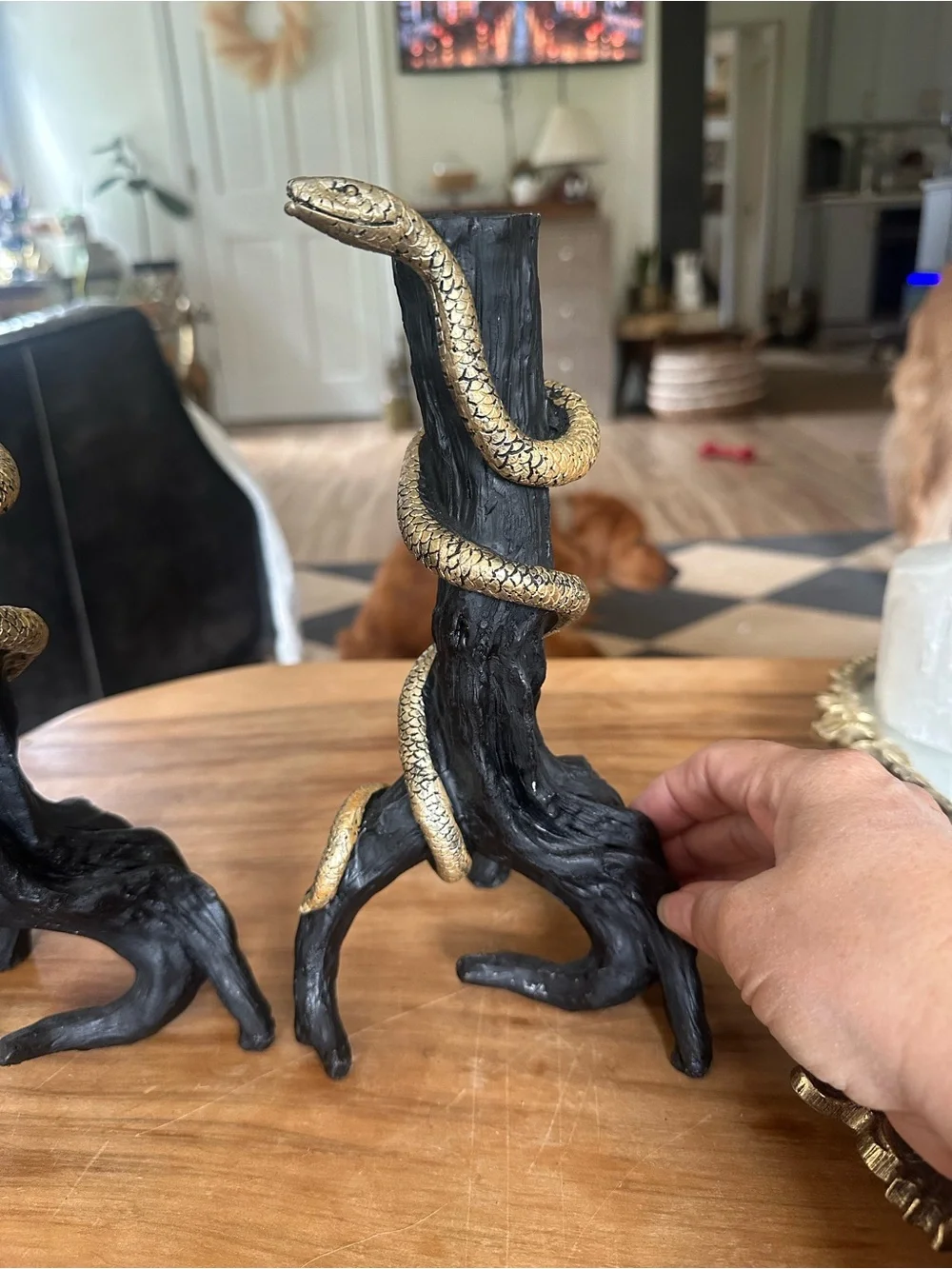 Black & Gold Snake Wrapped Candle Holders  9” Home Accents fall halloween